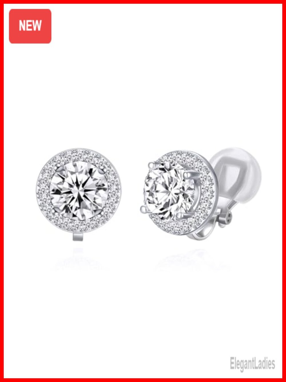 8MM Cubic Zirconia Clip On Stud Earrings Round Non Pierced Women Jewelry